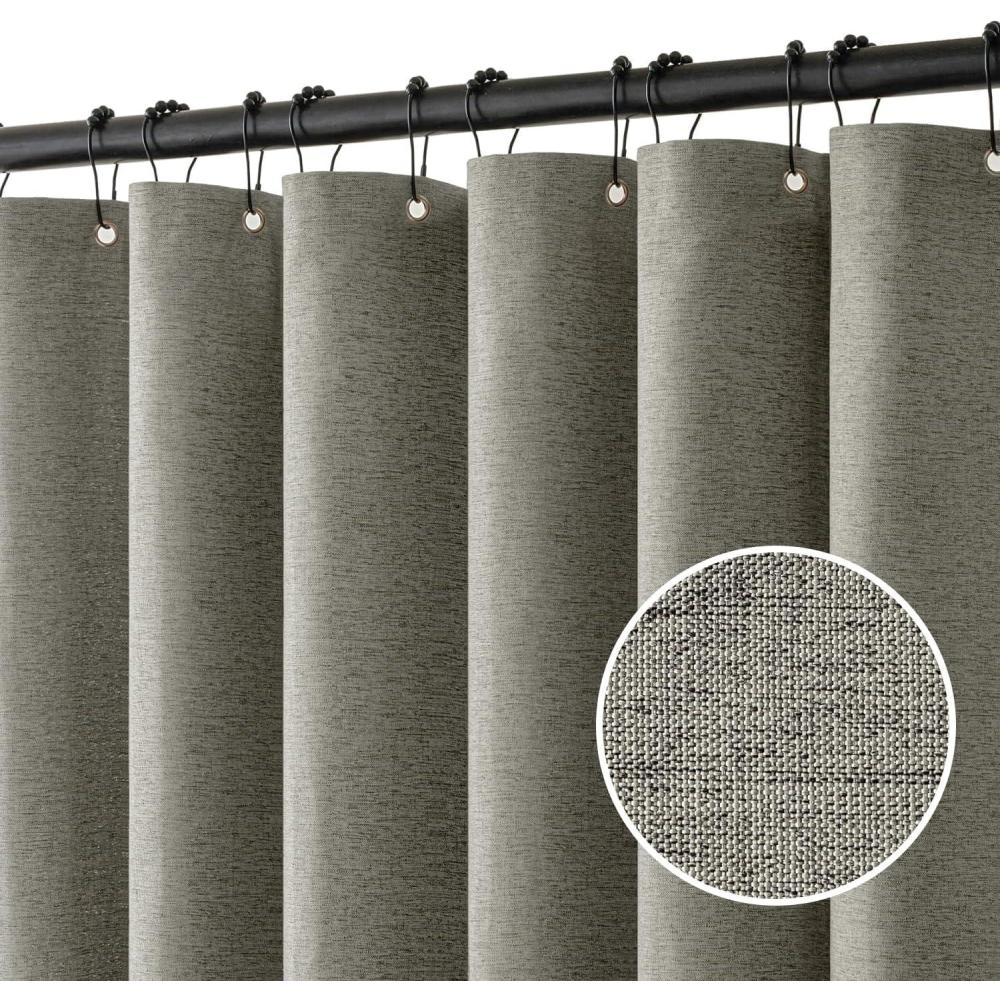 imageMIULEE Extra Long Linen Shower Curtain 96 Inches Long with 12 Metal Hooks Washable Beige Fabric Shower Curtain Set Waterproof Neutral Thick Cloth Shower Curtains for Bathroom Hotel Bathtub CreamGrey