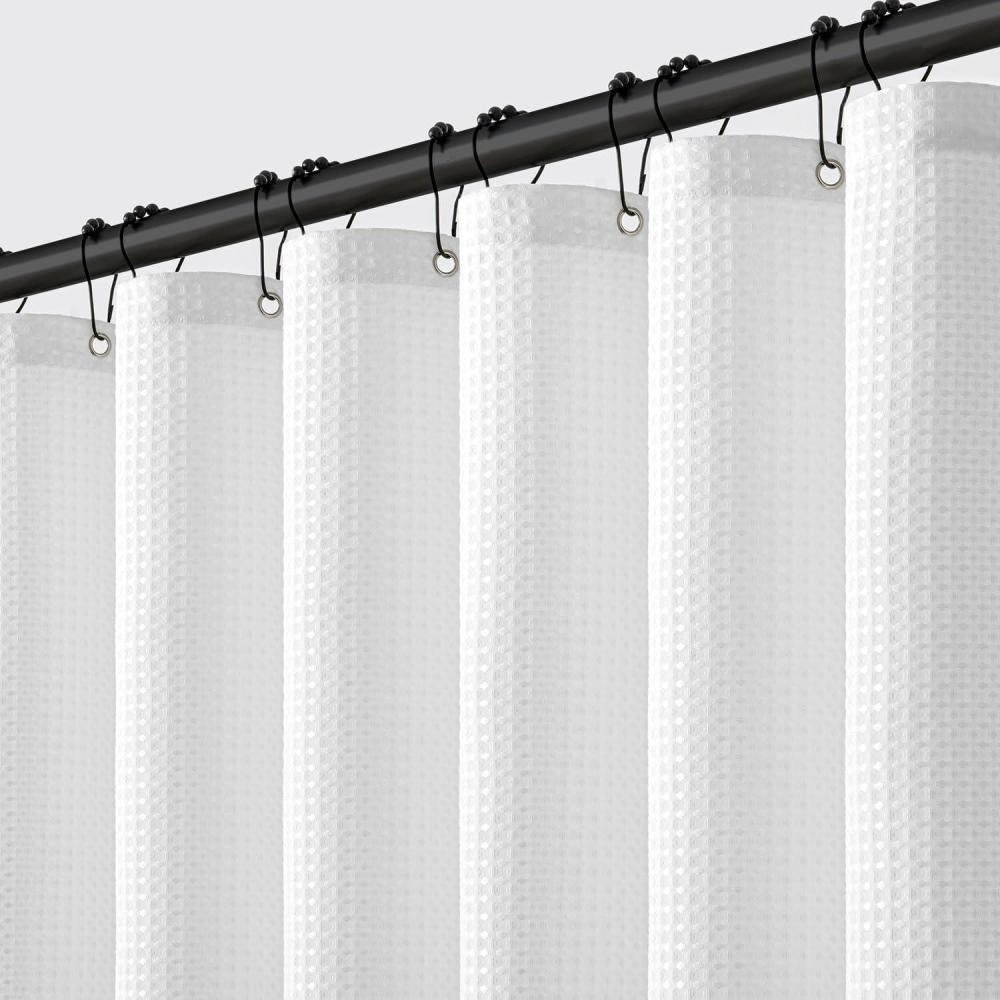 imageMIULEE Extra Long Waffle Weave Shower Bath Curtain 84 Inch Long with 12 Metal Hooks Modern Washable 260GSM Heavy Fabric Waterproof Thick Cloth Shower Curtains Set for Bathroom Bathtub WhiteWhite