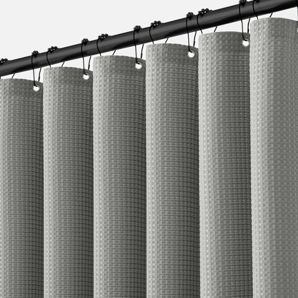 imageMIULEE Extra Long Waffle Weave Shower Bath Curtain 84 Inch Long with 12 Metal Hooks Modern Washable 260GSM Heavy Fabric Waterproof Thick Cloth Shower Curtains Set for Bathroom Bathtub WhiteLight Grey