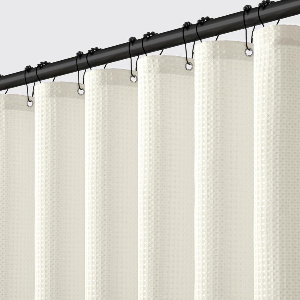 imageMIULEE Extra Long Waffle Weave Shower Bath Curtain 84 Inch Long with 12 Metal Hooks Modern Washable 260GSM Heavy Fabric Waterproof Thick Cloth Shower Curtains Set for Bathroom Bathtub WhiteIvory