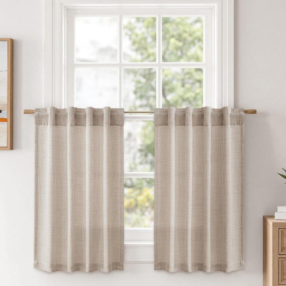 imageMIULEE Faux Linen Curtains 84 Inch Length 2 Panels Natural Burnt Orange Semi Sheer Curtain with Back Tab Rod Pocket Light Filtering Window Privacy Burlap Drapes for Living Room Bedroom 42W x 84LLinen
