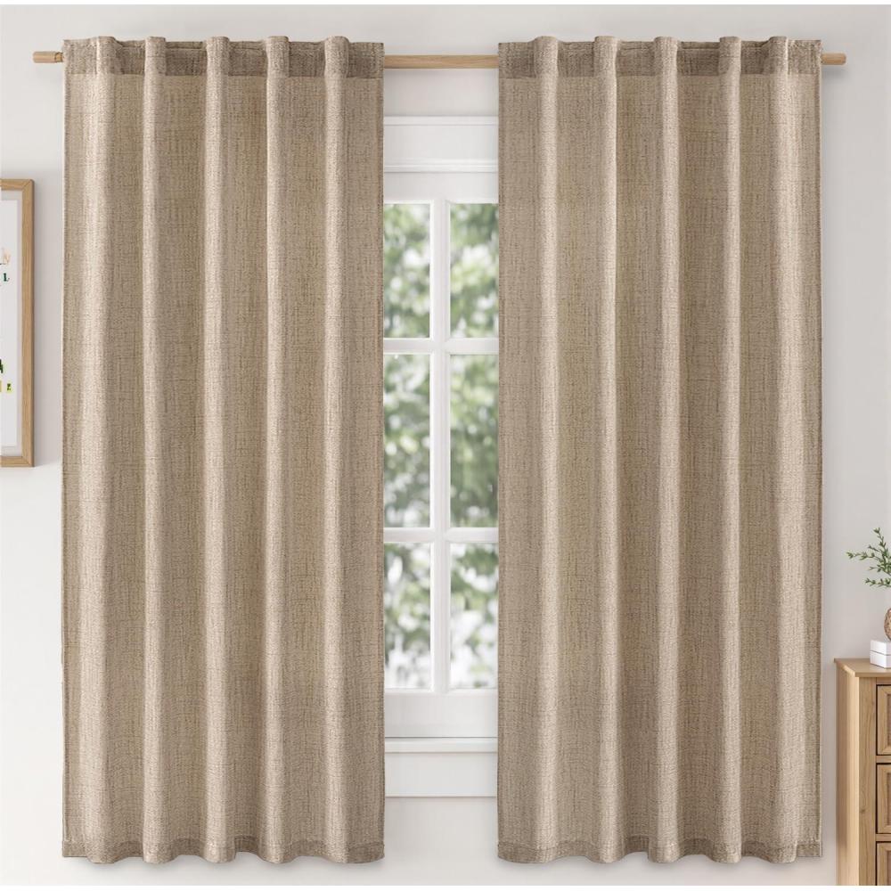 imageMIULEE Faux Linen Curtains 84 Inch Length 2 Panels Natural Burnt Orange Semi Sheer Curtain with Back Tab Rod Pocket Light Filtering Window Privacy Burlap Drapes for Living Room Bedroom 42W x 84LCopper Brown