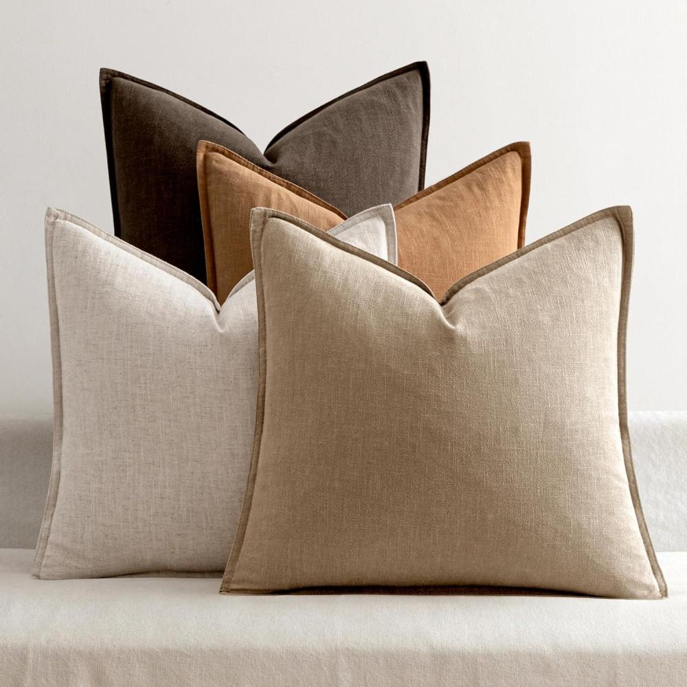 imageMIULEE Green and White Pillow Covers Pack of 4 Christmas Decorative Natural Solid Throw Pillow Covers Soft Accent Boho Farmhouse Couch Pillowcases Modern Decor for Living Room Bed Sofa 18x18 InchNeutral Brown