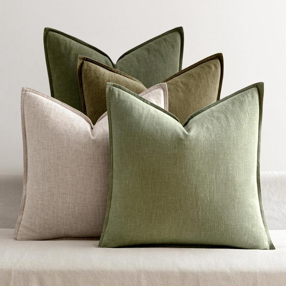 imageMIULEE Green and White Pillow Covers Pack of 4 Christmas Decorative Natural Solid Throw Pillow Covers Soft Accent Boho Farmhouse Couch Pillowcases Modern Decor for Living Room Bed Sofa 18x18 InchGreen and White