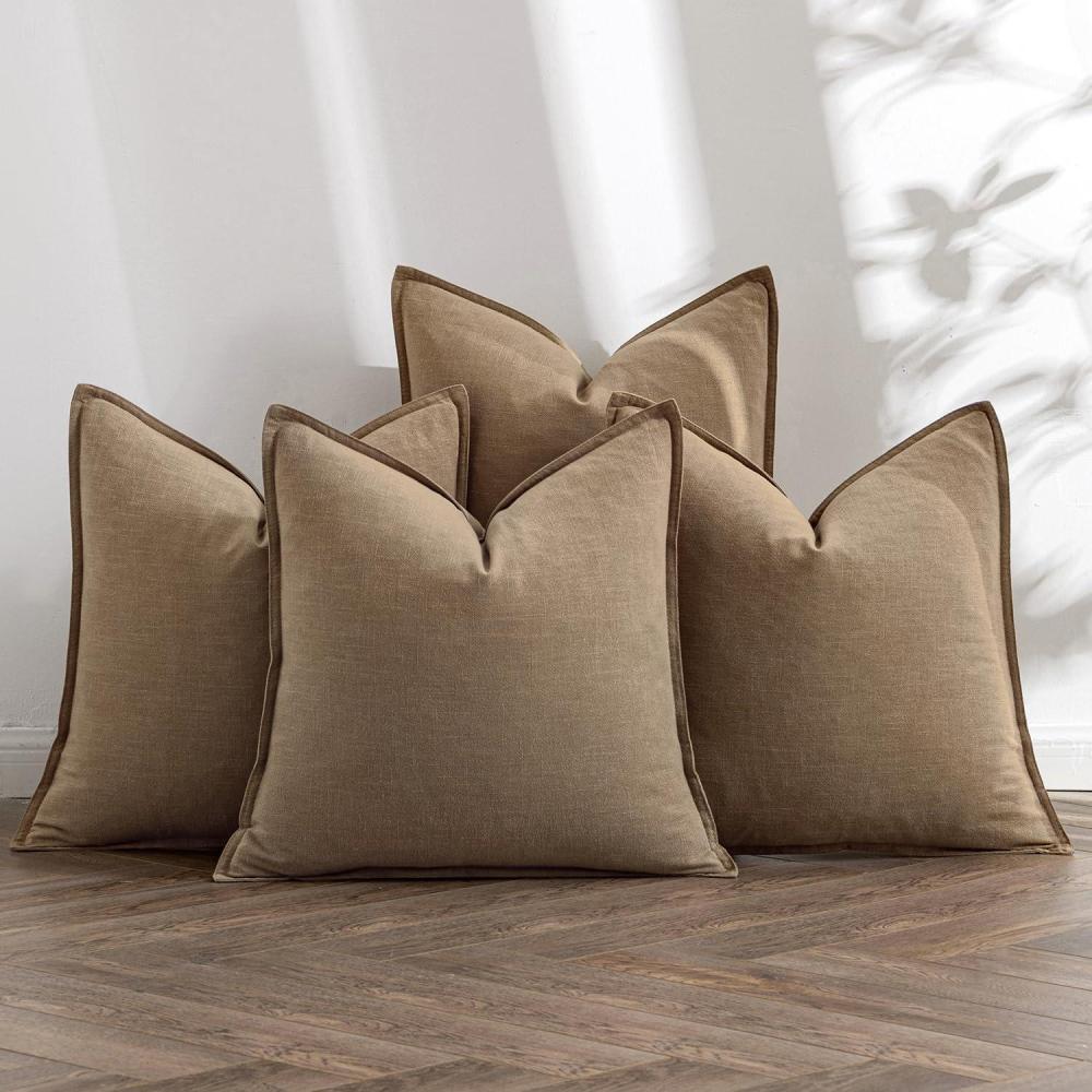 imageMIULEE Green and White Pillow Covers Pack of 4 Christmas Decorative Natural Solid Throw Pillow Covers Soft Accent Boho Farmhouse Couch Pillowcases Modern Decor for Living Room Bed Sofa 18x18 InchKhaki