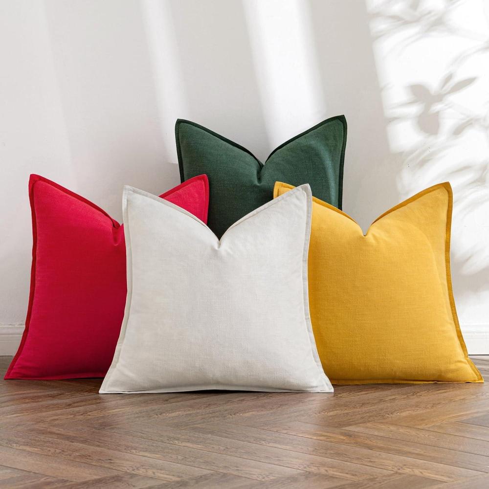 imageMIULEE Green and White Pillow Covers Pack of 4 Christmas Decorative Natural Solid Throw Pillow Covers Soft Accent Boho Farmhouse Couch Pillowcases Modern Decor for Living Room Bed Sofa 18x18 InchChristmas RedGreen