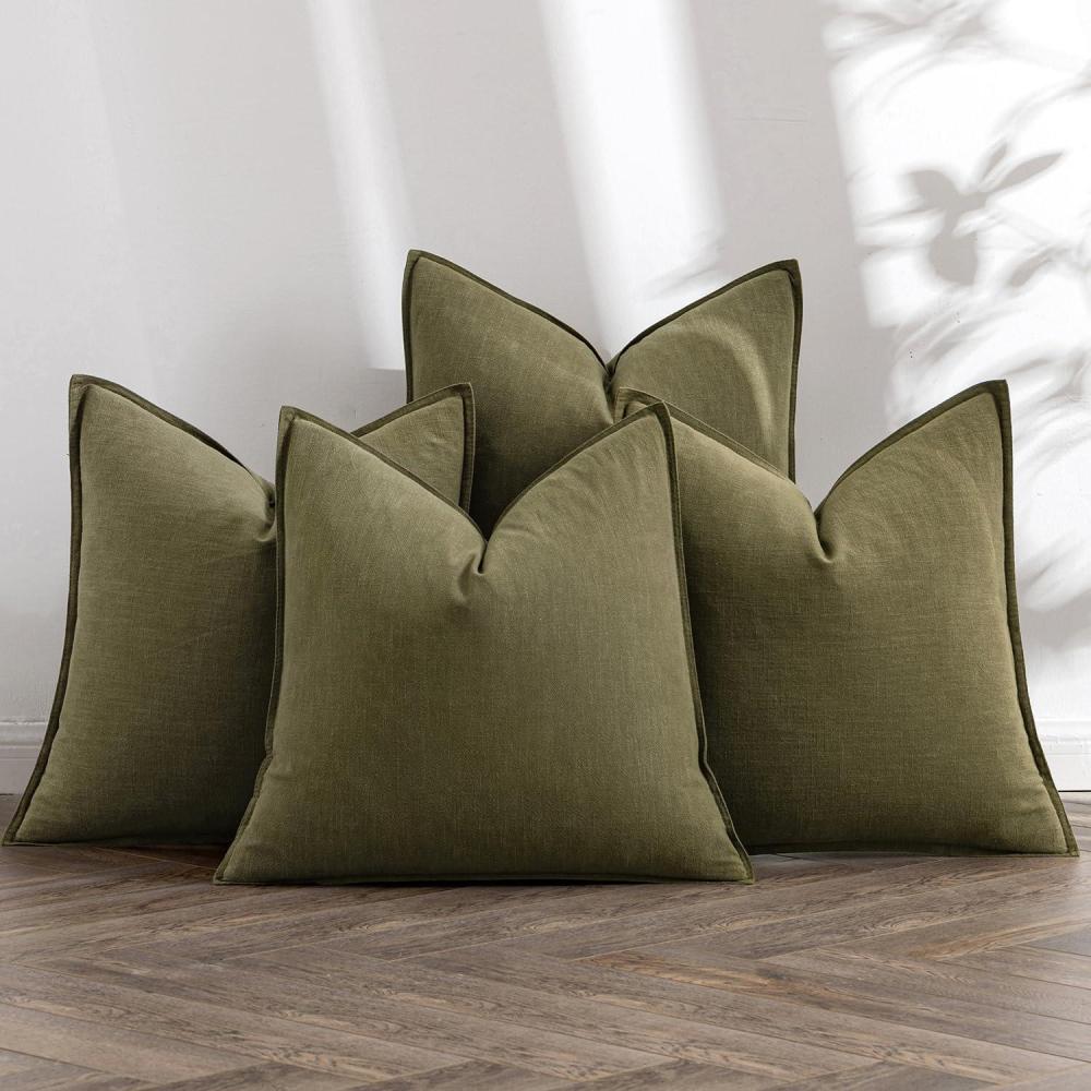 imageMIULEE Green and White Pillow Covers Pack of 4 Christmas Decorative Natural Solid Throw Pillow Covers Soft Accent Boho Farmhouse Couch Pillowcases Modern Decor for Living Room Bed Sofa 18x18 InchOlive Green