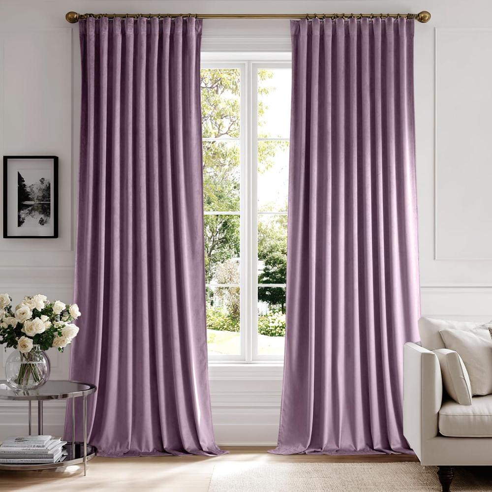 imageMIULEE Hot Pink Velvet Curtains 84 inches 2 Panels  Luxury Room Darkening Window Drapes for Bedroom Living Room Thermal Insulated Super Soft Blackout Back Tab Rod Pocket Pinch Pleated W52 x L84Lavender