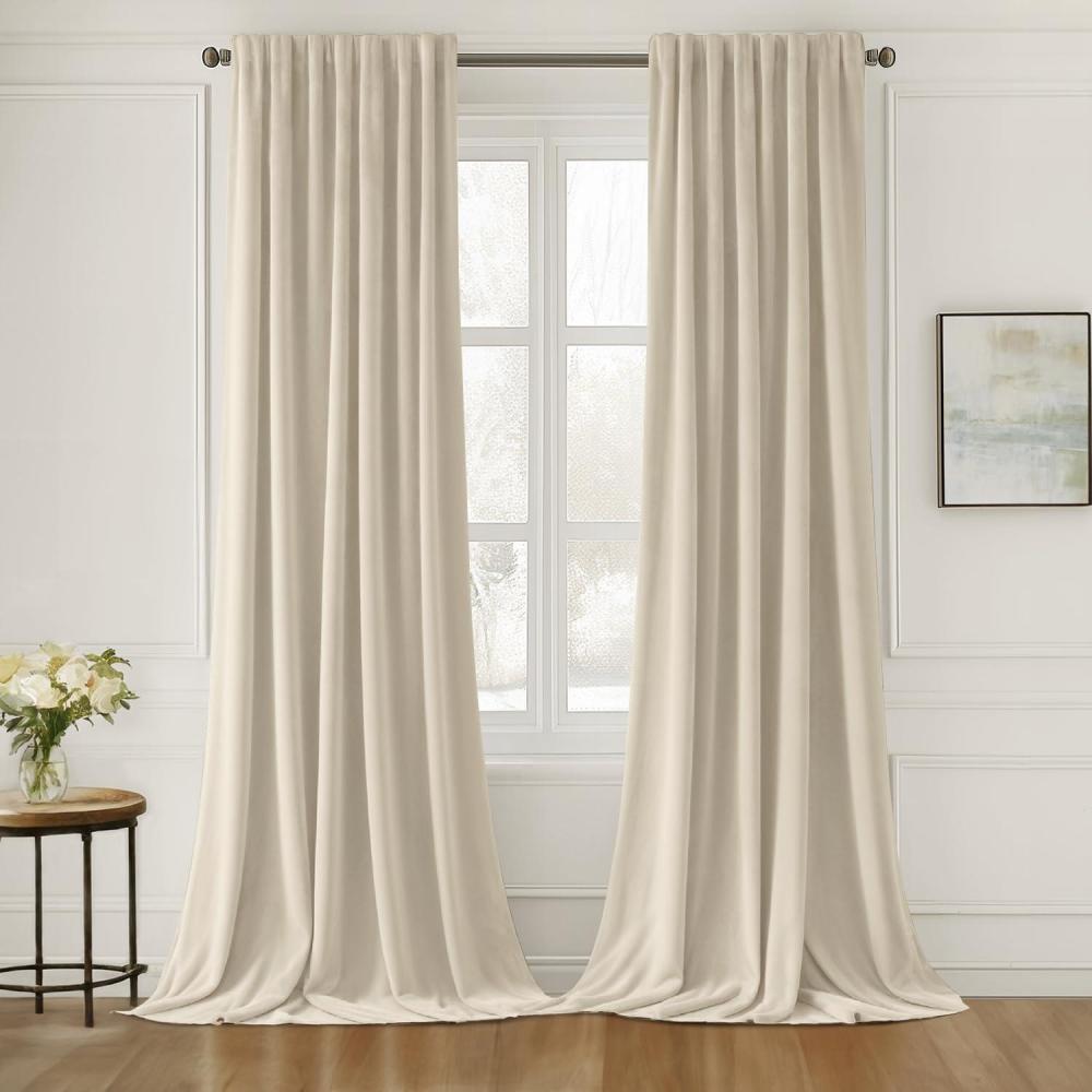 imageMIULEE Hot Pink Velvet Curtains 84 inches 2 Panels Luxury Room Darkening Window Drapes for Bedroom Living Room Thermal Insulated Super Soft Blackout Back Tab Rod Pocket Pinch Pleated W52 x L84Cream