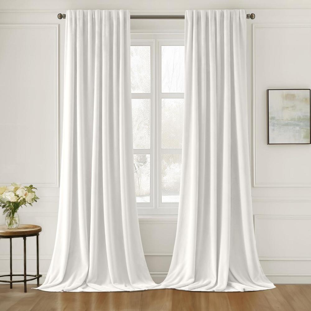 imageMIULEE Hot Pink Velvet Curtains 84 inches 2 Panels  Luxury Room Darkening Window Drapes for Bedroom Living Room Thermal Insulated Super Soft Blackout Back Tab Rod Pocket Pinch Pleated W52 x L84White