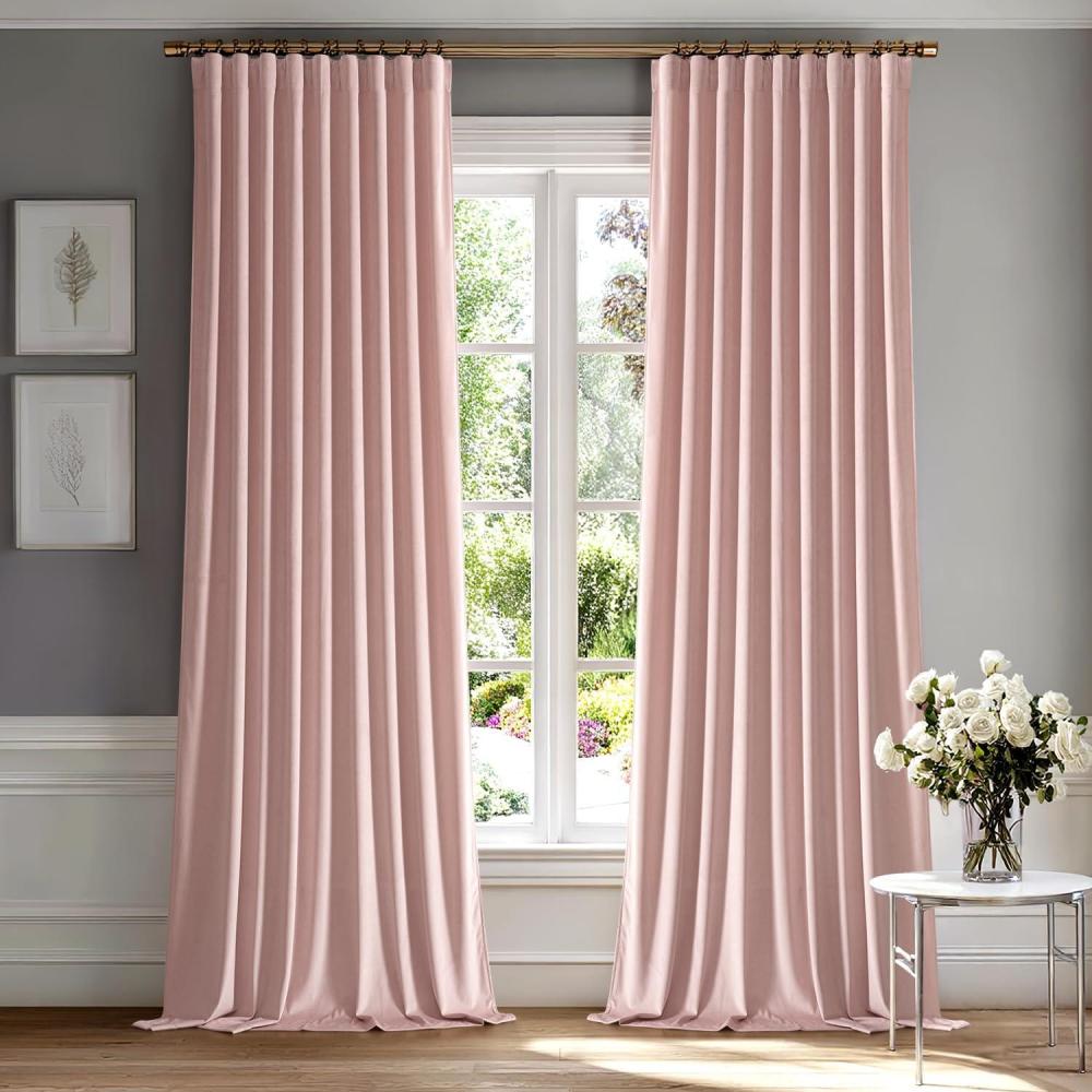 imageMIULEE Hot Pink Velvet Curtains 84 inches 2 Panels  Luxury Room Darkening Window Drapes for Bedroom Living Room Thermal Insulated Super Soft Blackout Back Tab Rod Pocket Pinch Pleated W52 x L84Baby Pink