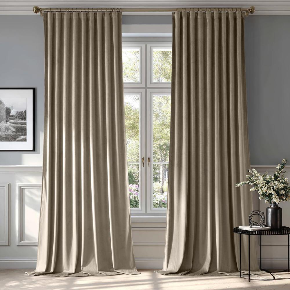 imageMIULEE Hot Pink Velvet Curtains 84 inches 2 Panels Luxury Room Darkening Window Drapes for Bedroom Living Room Thermal Insulated Super Soft Blackout Back Tab Rod Pocket Pinch Pleated W52 x L84Taupe