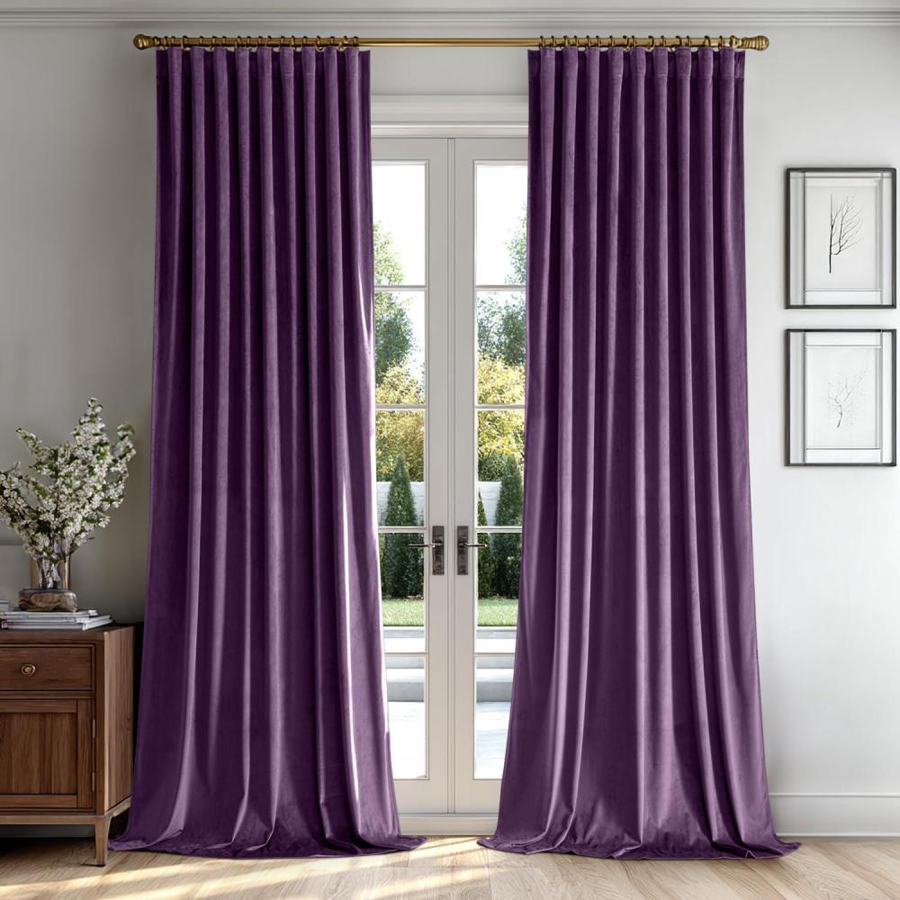 imageMIULEE Hot Pink Velvet Curtains 84 inches 2 Panels Luxury Room Darkening Window Drapes for Bedroom Living Room Thermal Insulated Super Soft Blackout Back Tab Rod Pocket Pinch Pleated W52 x L84Purple