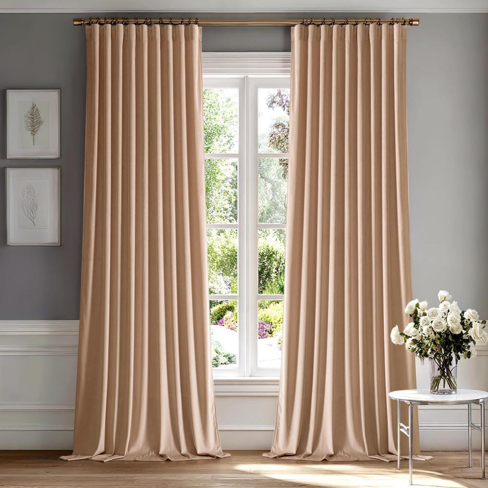 imageMIULEE Hot Pink Velvet Curtains 84 inches 2 Panels Luxury Room Darkening Window Drapes for Bedroom Living Room Thermal Insulated Super Soft Blackout Back Tab Rod Pocket Pinch Pleated W52 x L84Blush Beige