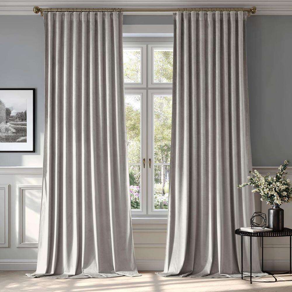 imageMIULEE Hot Pink Velvet Curtains 84 inches 2 Panels Luxury Room Darkening Window Drapes for Bedroom Living Room Thermal Insulated Super Soft Blackout Back Tab Rod Pocket Pinch Pleated W52 x L84Silver Gray