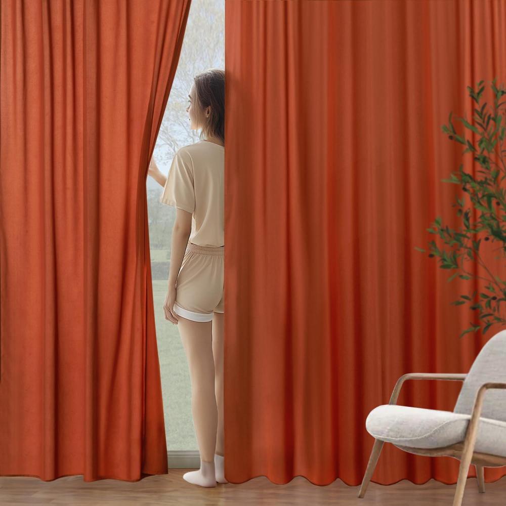 imageMIULEE Hunter Green Privacy Sheer Curtains That Let Light in 84 Inches Long NonSeeThrough Semi Sheer Curtain Light Filtering Window Curtains Christmas Drapes for Living Room Bedroom 2 Panels SetBurnt Orange