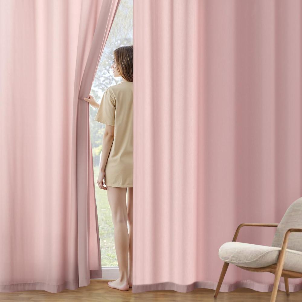 imageMIULEE Hunter Green Privacy Sheer Curtains That Let Light in 84 Inches Long NonSeeThrough Semi Sheer Curtain Light Filtering Window Curtains Christmas Drapes for Living Room Bedroom 2 Panels SetBaby Pink