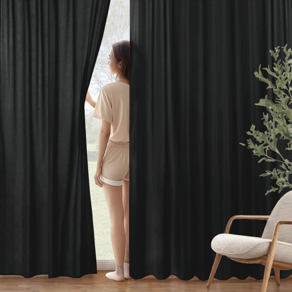 imageMIULEE Hunter Green Privacy Sheer Curtains That Let Light in 84 Inches Long NonSeeThrough Semi Sheer Curtain Light Filtering Window Curtains Christmas Drapes for Living Room Bedroom 2 Panels SetBlack