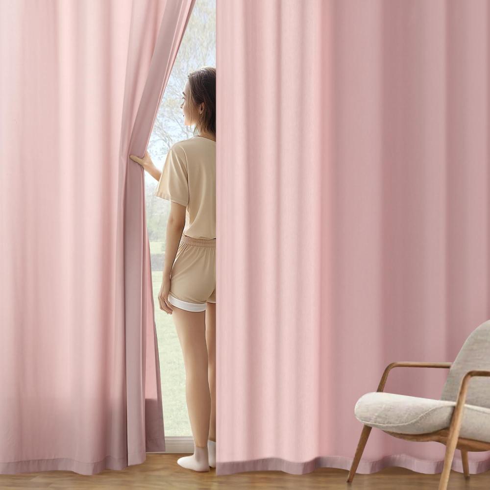 imageMIULEE Hunter Green Privacy Sheer Curtains That Let Light in 90 Inches Long NonSeeThrough Semi Sheer Curtain Light Filtering Window Christmas Drapes for Living Room Bedroom 2 Panels Set 42 X 90Baby Pink