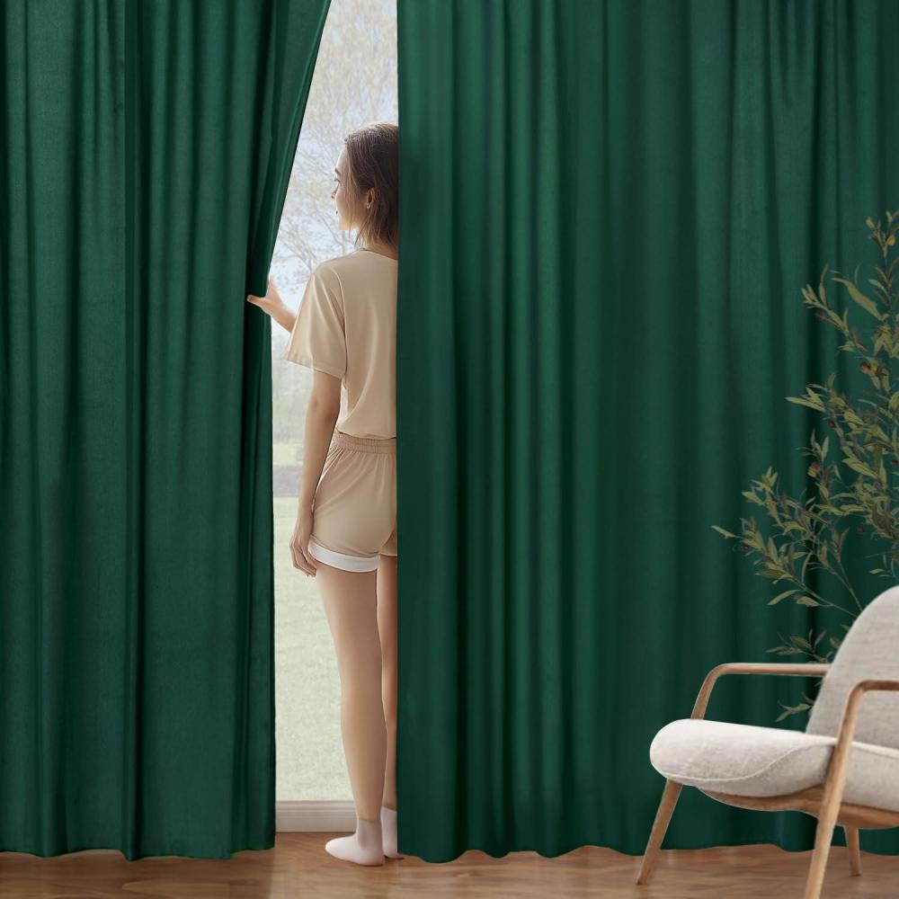 imageMIULEE Hunter Green Privacy Sheer Curtains That Let Light in 90 Inches Long NonSeeThrough Semi Sheer Curtain Light Filtering Window Christmas Drapes for Living Room Bedroom 2 Panels Set 42 X 90Hunter Green