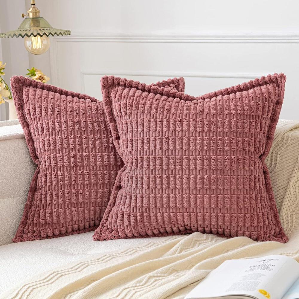 imageMIULEE Light Grey Corduroy Decorative Throw Pillow Covers Pack of 2 Soft Striped Pillows Pillowcases with Broad Edge Winter Modern Boho Home Decor for Couch Sofa Bed 18x18 InchCranberry Red