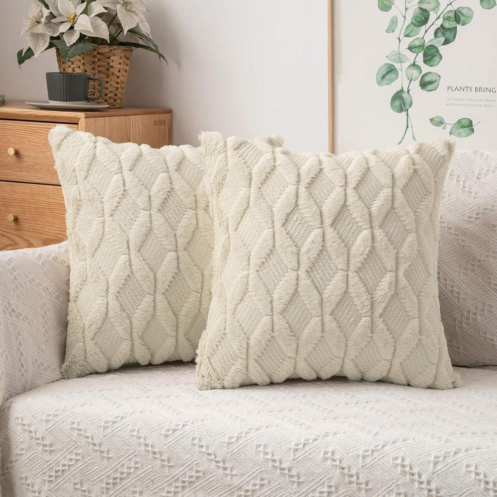 imageMIULEE Light Purple Throw Pillow Covers 20x20 Set of 2 Spring Decorative Farmhouse Couch Throw Pillows Boho Shells Cute Soft Plush Wool Winter Pillowcases for Bedroom Living Room SofaBeige