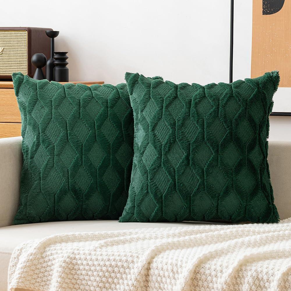imageMIULEE Light Purple Throw Pillow Covers 20x20 Set of 2 Spring Decorative Farmhouse Couch Throw Pillows Boho Shells Cute Soft Plush Wool Winter Pillowcases for Bedroom Living Room SofaDark Green