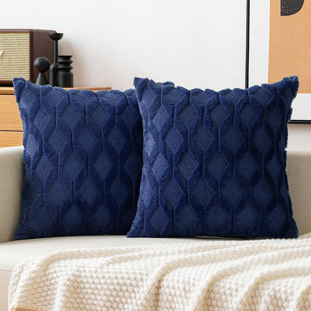 imageMIULEE Light Purple Throw Pillow Covers 20x20 Set of 2 Spring Decorative Farmhouse Couch Throw Pillows Boho Shells Cute Soft Plush Wool Winter Pillowcases for Bedroom Living Room SofaDark Blue