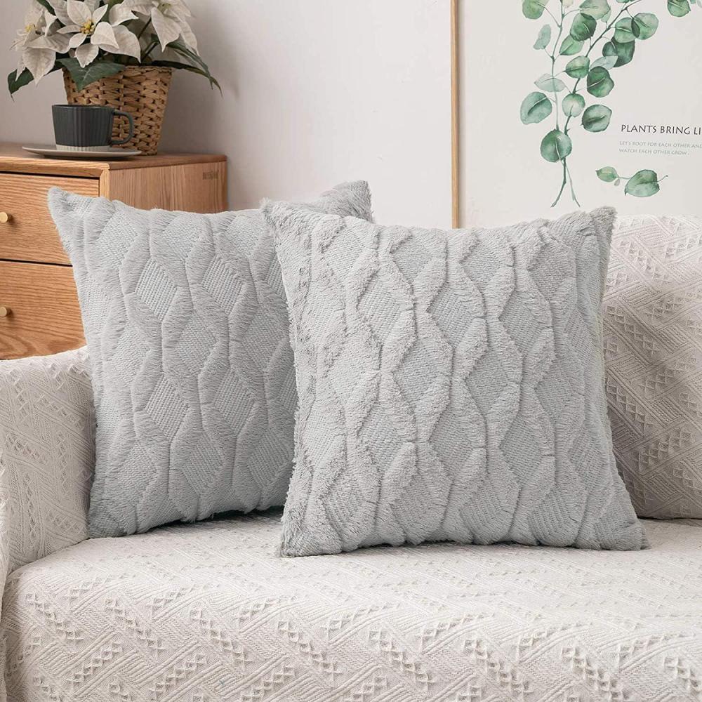 imageMIULEE Light Purple Throw Pillow Covers 20x20 Set of 2 Spring Decorative Farmhouse Couch Throw Pillows Boho Shells Cute Soft Plush Wool Winter Pillowcases for Bedroom Living Room SofaLight Gray
