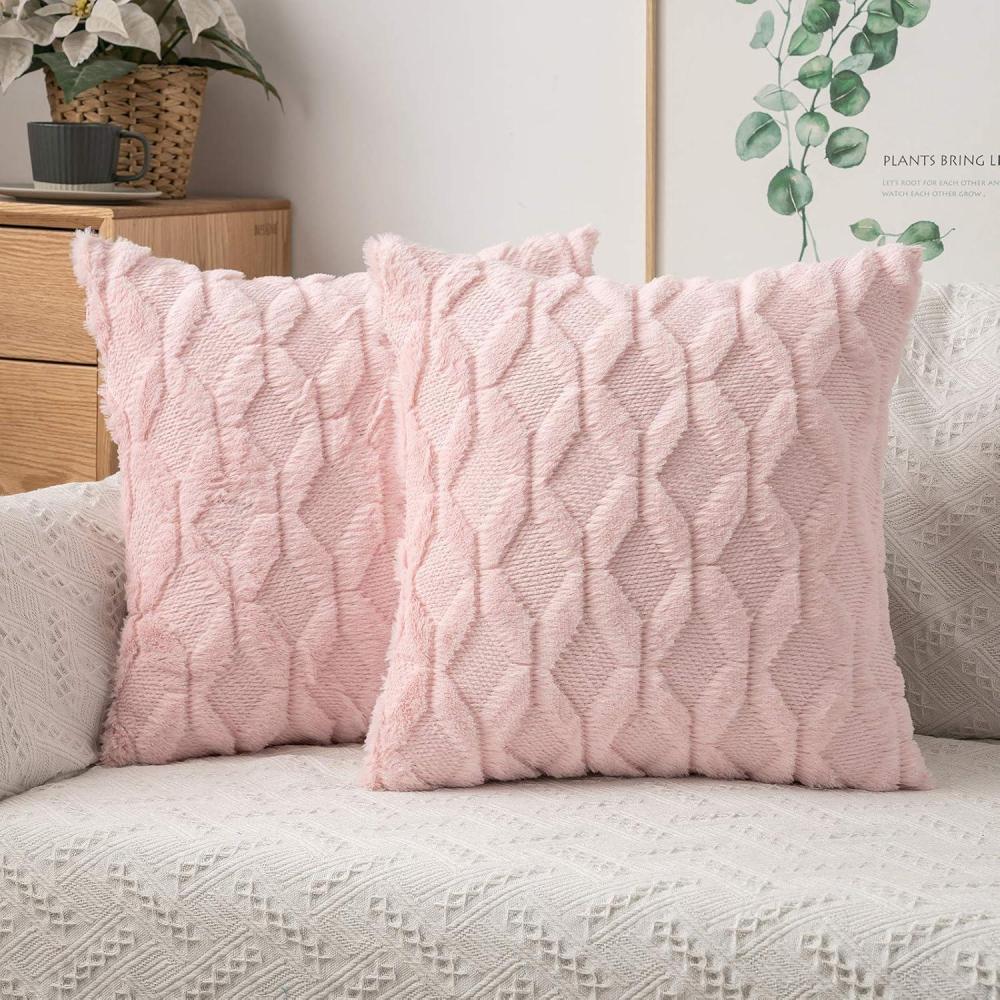 imageMIULEE Light Purple Throw Pillow Covers 20x20 Set of 2 Spring Decorative Farmhouse Couch Throw Pillows Boho Shells Cute Soft Plush Wool Winter Pillowcases for Bedroom Living Room SofaLight Pink