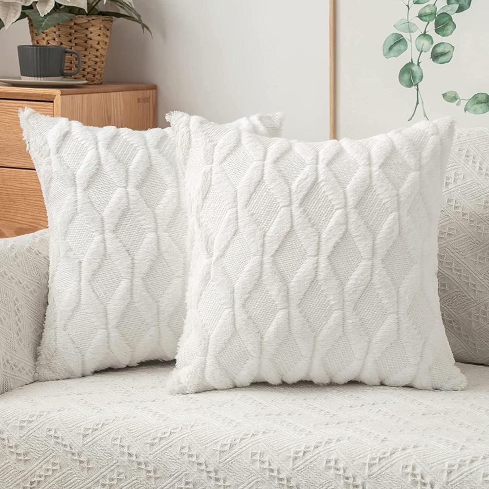 imageMIULEE Light Purple Throw Pillow Covers 20x20 Set of 2 Spring Decorative Farmhouse Couch Throw Pillows Boho Shells Cute Soft Plush Wool Winter Pillowcases for Bedroom Living Room SofaPure White