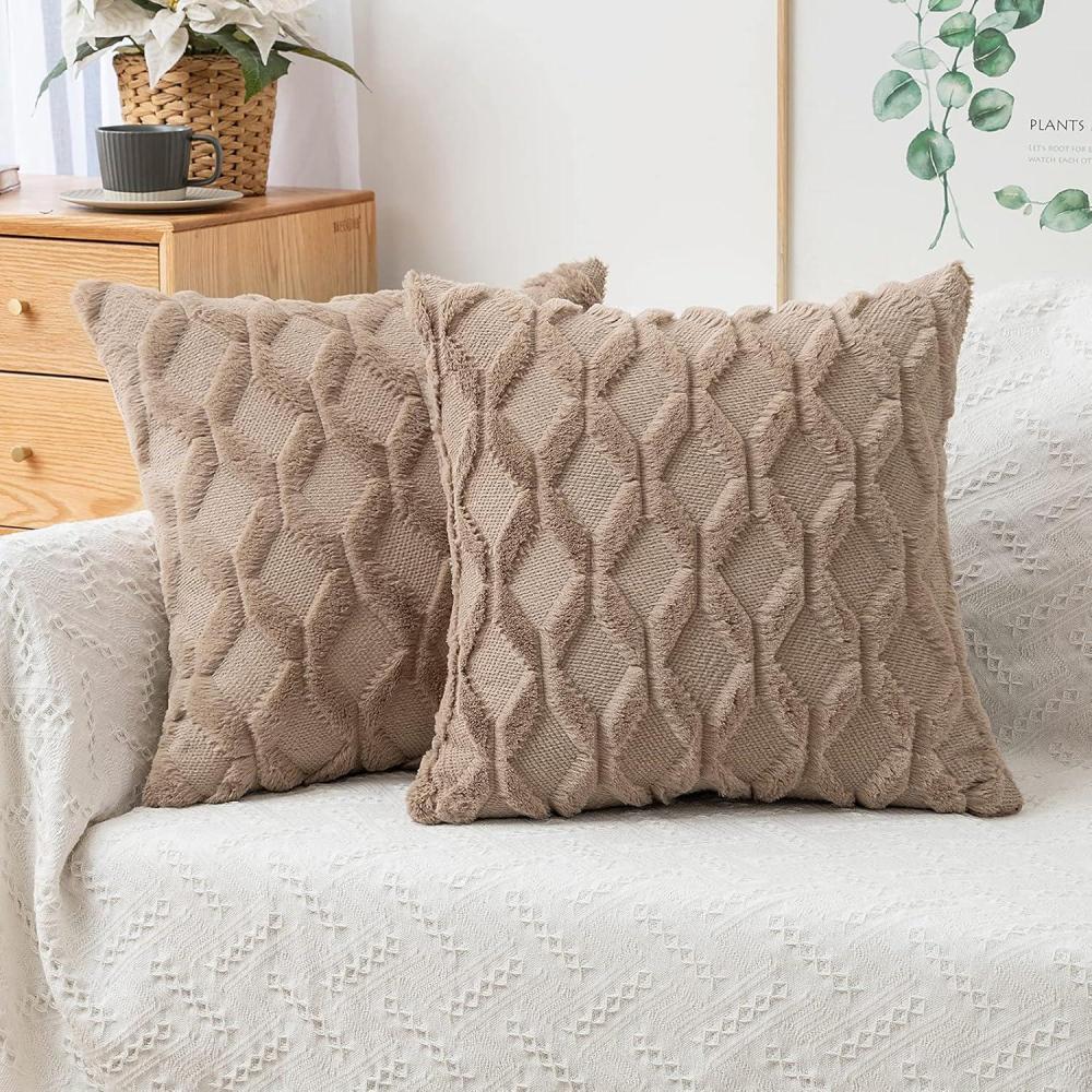 imageMIULEE Light Purple Throw Pillow Covers 20x20 Set of 2 Spring Decorative Farmhouse Couch Throw Pillows Boho Shells Cute Soft Plush Wool Winter Pillowcases for Bedroom Living Room SofaLight Brown