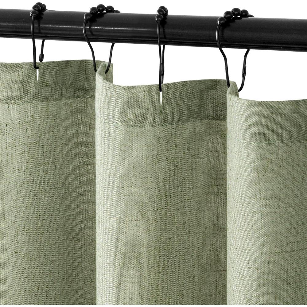 imageMIULEE Linen Shower Curtain with 12 Metal Hooks Washable Country Boho Farmhouse Heavy Buttonhole Fabric Shower Curtain Set Thick Cloth Neutral Waterproof Curtains for Bathroom W72L72 NaturalSage Green
