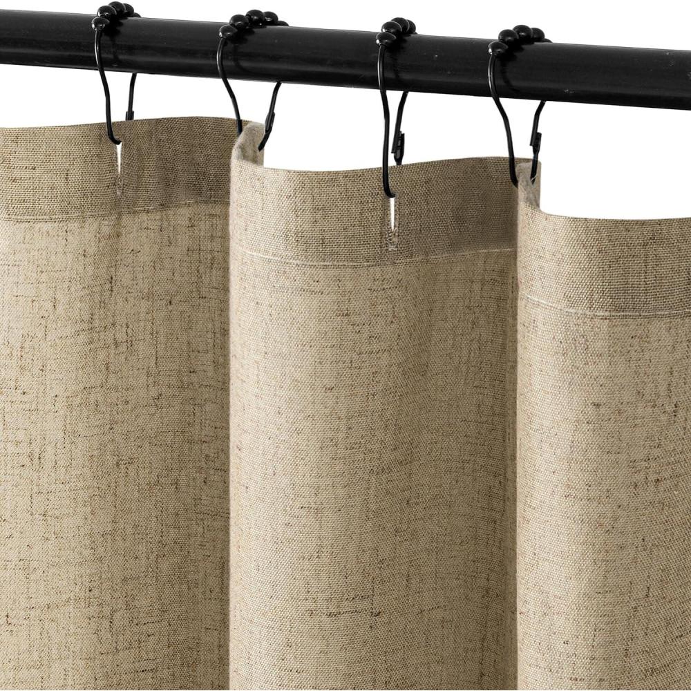 imageMIULEE Linen Shower Curtain with 12 Metal Hooks Washable Country Boho Farmhouse Heavy Buttonhole Fabric Shower Curtain Set Thick Cloth Neutral Waterproof Curtains for Bathroom W72L72 NaturalKhaki