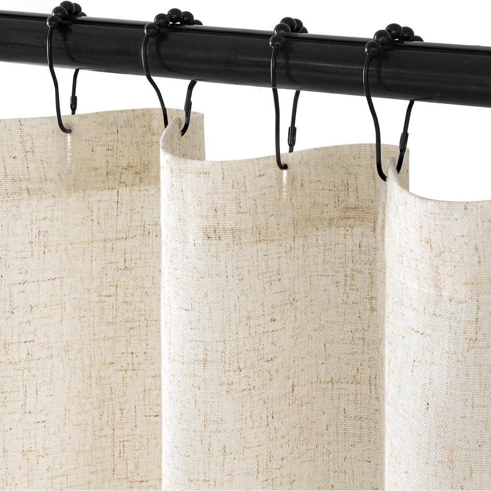 imageMIULEE Linen Shower Curtain with 12 Metal Hooks Washable Country Boho Farmhouse Heavy Buttonhole Fabric Shower Curtain Set Thick Cloth Neutral Waterproof Curtains for Bathroom W72L72 NaturalNatural