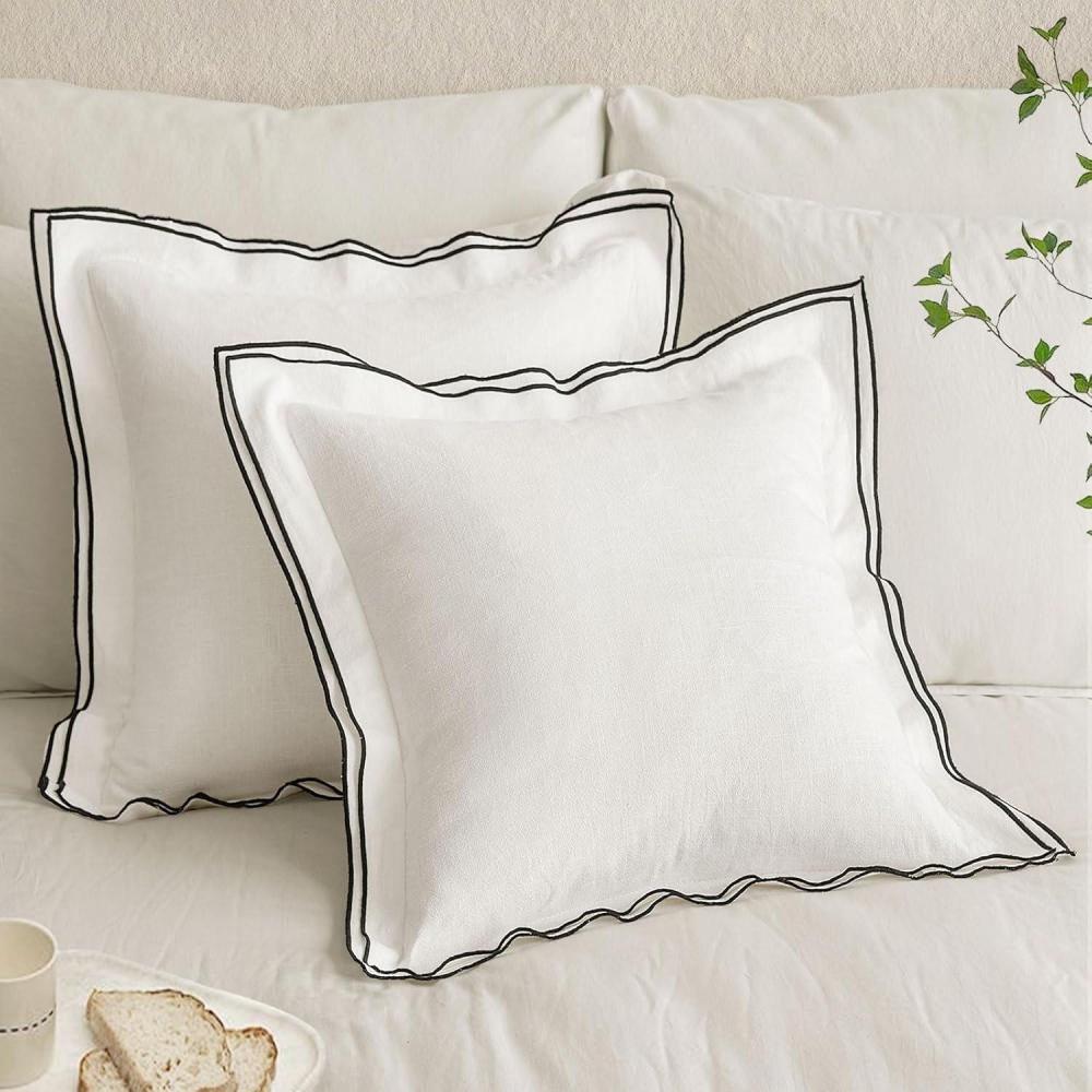 imageMIULEE Linen Throw Pillow Covers 2 Piece 18x18 Inch Cream White Boho Euro Pillowcases for Bed to Infuse Elegance Ideal for Sofa Couch Cushion in Home Decor UpgradeCream White