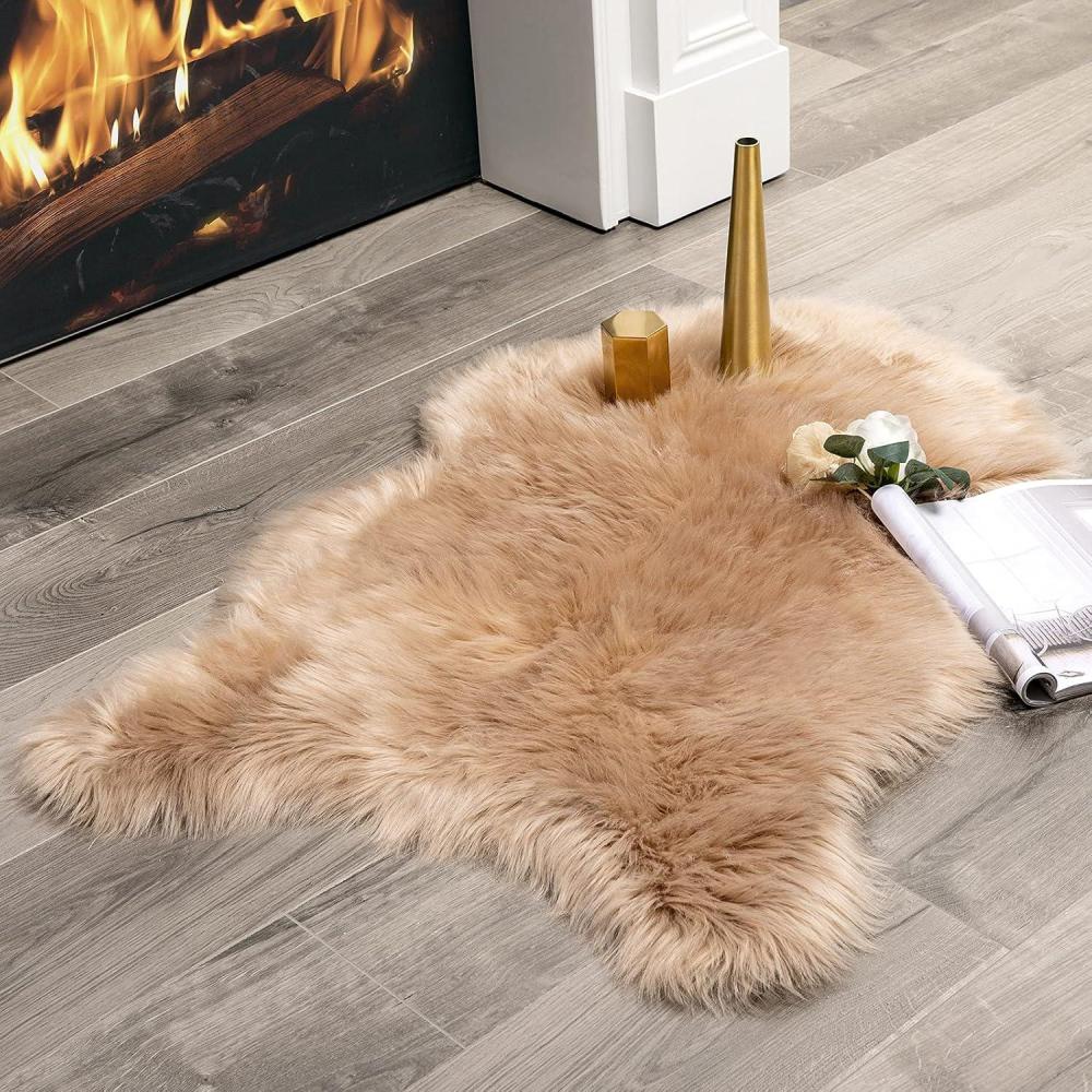 imageMIULEE Luxury Soft Fluffy Area Rug 3x5 Feet Faux Fur Sheepskin Rug Decorative Plush Shaggy Carpet for Christmas Decor Bedside Sofa Floor Nursery WhiteKhaki