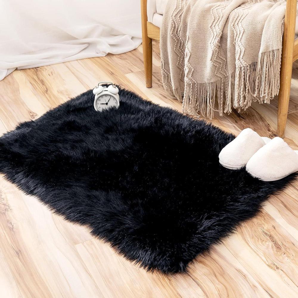 imageMIULEE Luxury Soft Fluffy Area Rug 3x5 Feet Faux Fur Sheepskin Rug Decorative Plush Shaggy Carpet for Christmas Decor Bedside Sofa Floor Nursery WhiteBlack