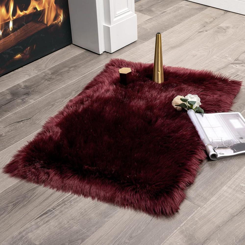 imageMIULEE Luxury Soft Fluffy Area Rug 3x5 Feet Faux Fur Sheepskin Rug Decorative Plush Shaggy Carpet for Christmas Decor Bedside Sofa Floor Nursery WhiteWine Red