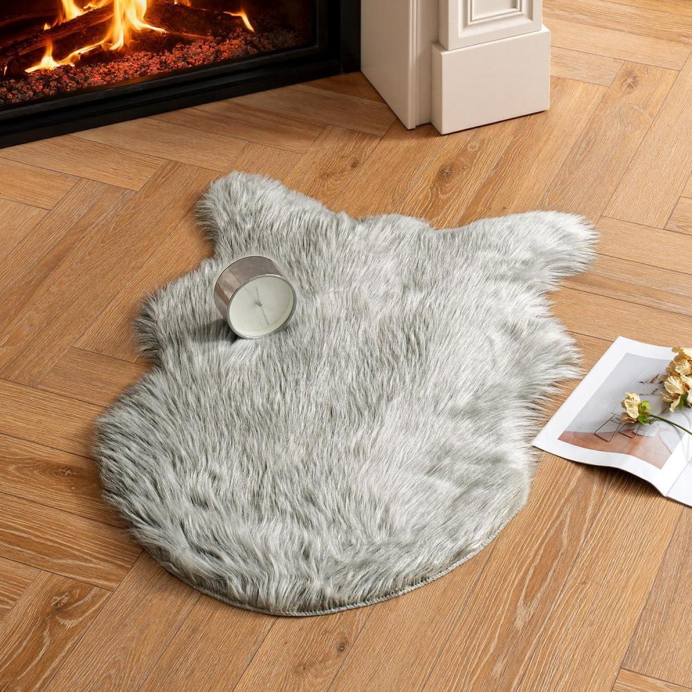imageMIULEE Luxury Soft Fluffy Area Rug 3x5 Feet Faux Fur Sheepskin Rug Decorative Plush Shaggy Carpet for Christmas Decor Bedside Sofa Floor Nursery WhiteLight Grey