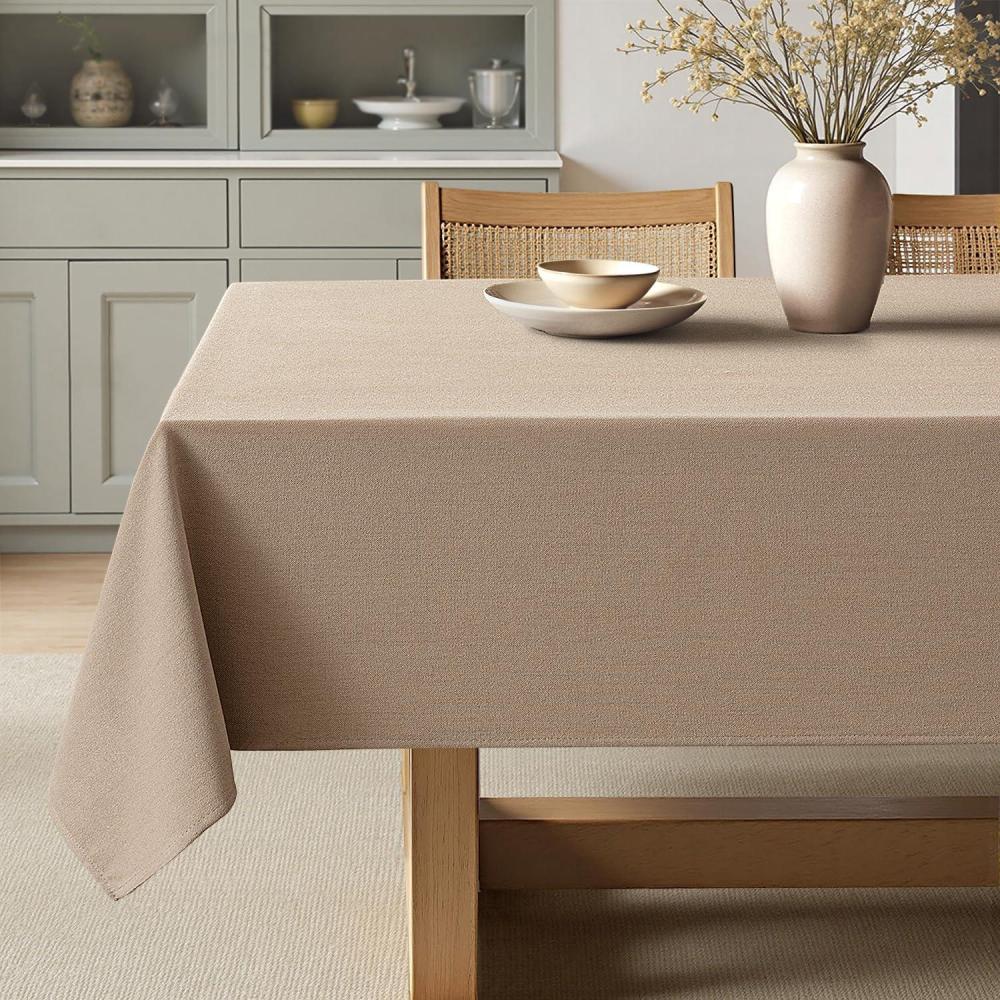 imageMIULEE Natural Linen Polyester Tablecloth 60x84 Inch Rectangle Table Cloth WaterproofStain Resistant ampamp Wrinkle Resistant for Dining Party WeddingBrown