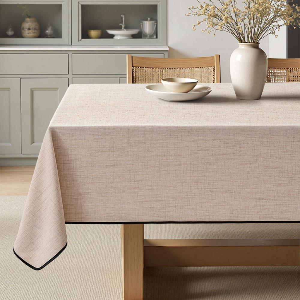 imageMIULEE Natural Linen Polyester Tablecloth 60x84 Inch Rectangle Table Cloth WaterproofStain Resistant ampamp Wrinkle Resistant for Dining Party WeddingNaturalblack