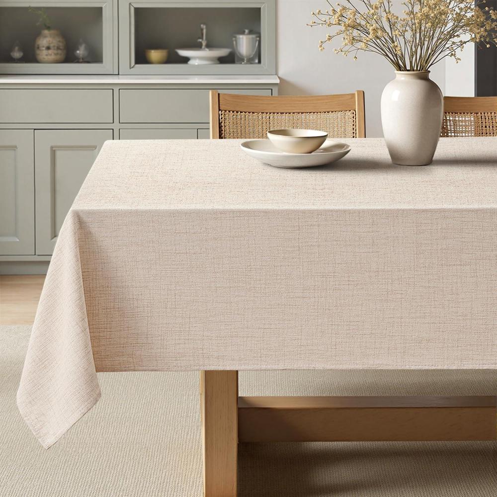 imageMIULEE Natural Linen Polyester Tablecloth 60x84 Inch Rectangle Table Cloth WaterproofStain Resistant ampamp Wrinkle Resistant for Dining Party WeddingIvory