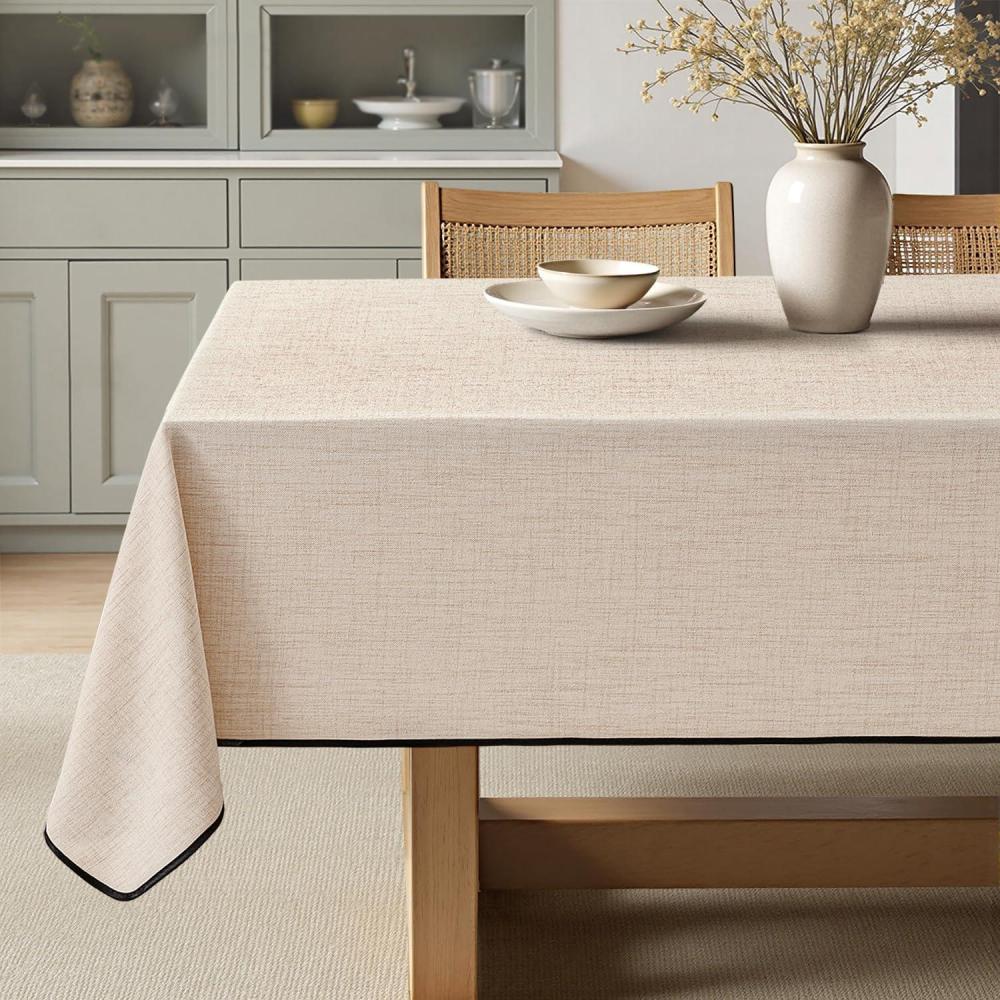 imageMIULEE Natural Linen Polyester Tablecloth 60x84 Inch Rectangle Table Cloth WaterproofStain Resistant ampamp Wrinkle Resistant for Dining Party WeddingIvoryblack