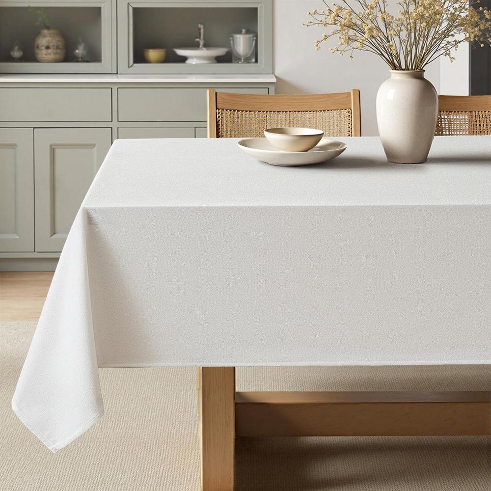 imageMIULEE Natural Linen Polyester Tablecloth 60x84 Inch Rectangle Table Cloth WaterproofStain Resistant ampamp Wrinkle Resistant for Dining Party WeddingWhite