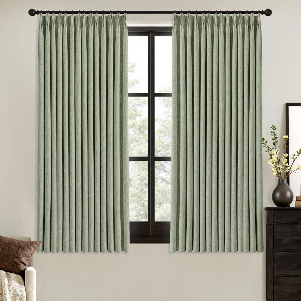 imageMIULEE Natural Pinch Pleated 100 Blackout Linen Curtains 96 Inch Length 2 Panels Set Black Out Memory Trained Pleat Curtains Light Blocking Room Darkening Drapes for Bedroom Living Room WindowSage Green