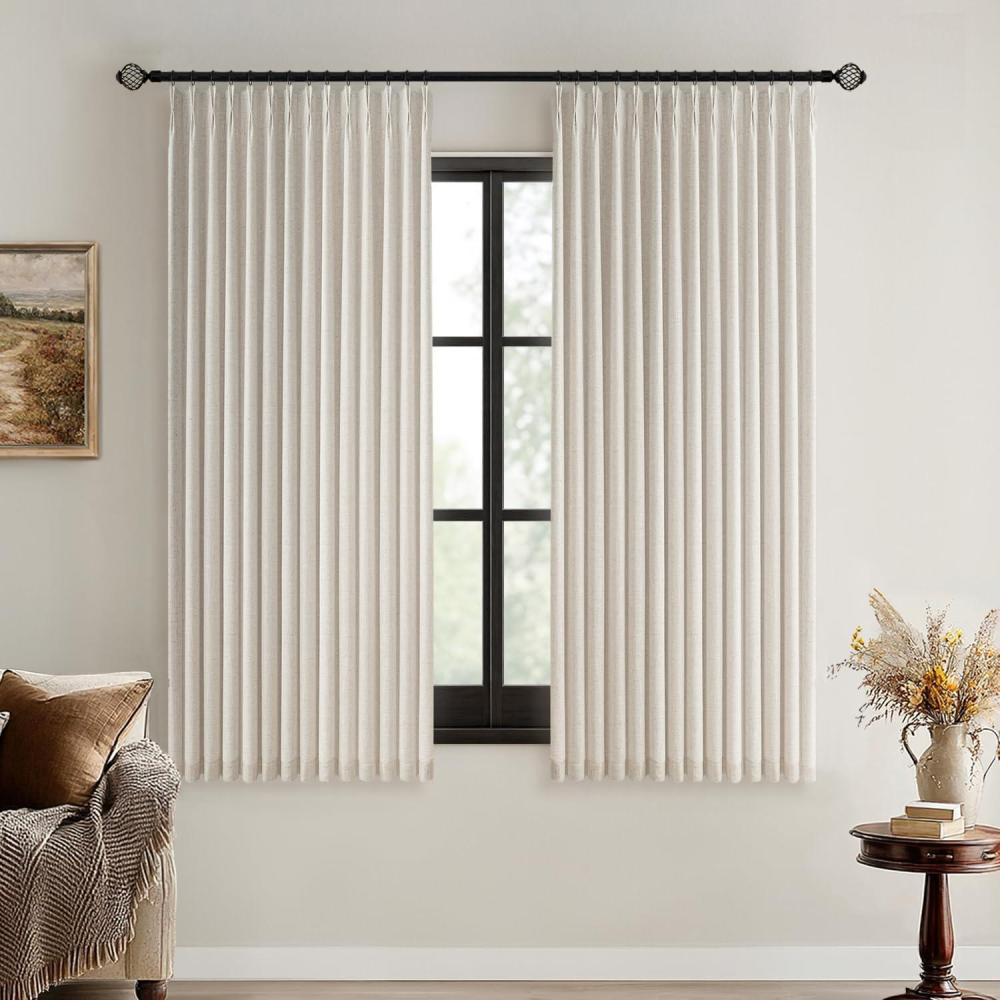 imageMIULEE Natural Pinch Pleated 100 Blackout Linen Curtains 96 Inch Length 2 Panels Set Black Out Memory Trained Pleat Curtains Light Blocking Room Darkening Drapes for Bedroom Living Room WindowBeige
