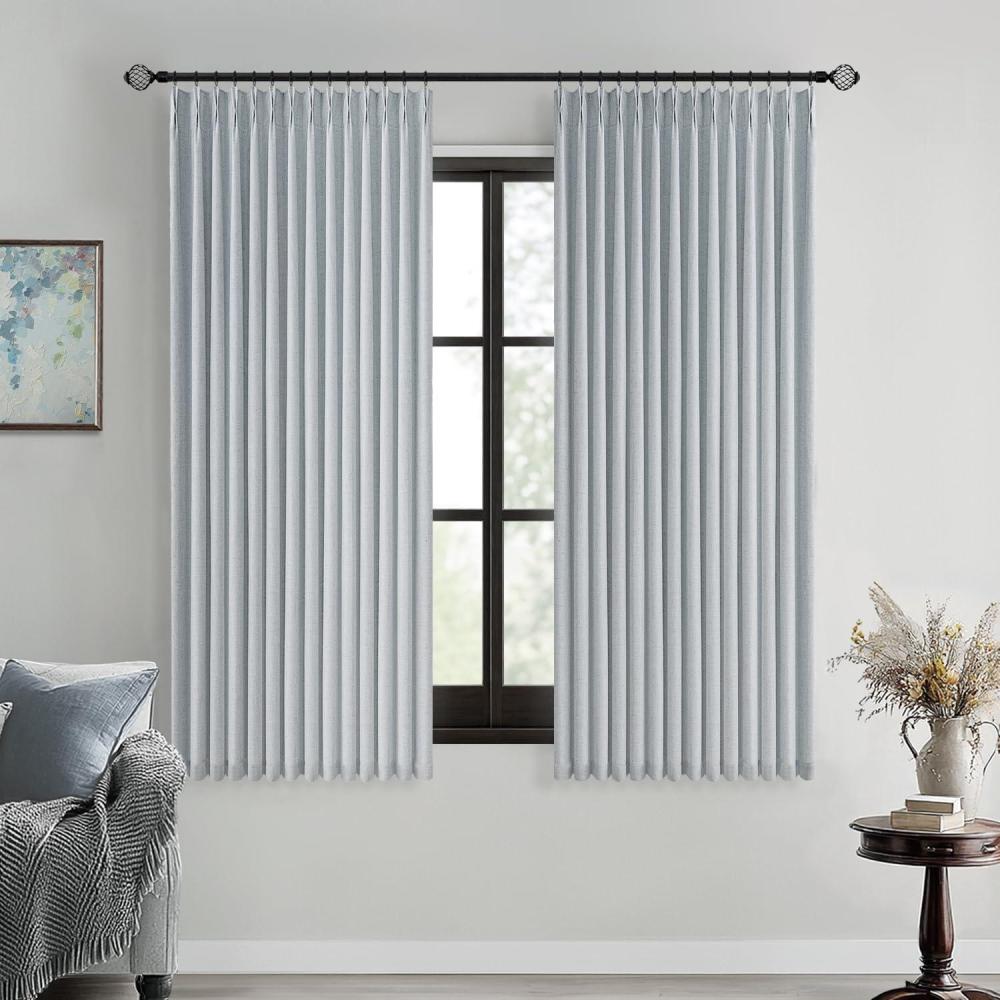 imageMIULEE Natural Pinch Pleated 100 Blackout Linen Curtains 96 Inch Length 2 Panels Set Black Out Memory Trained Pleat Curtains Light Blocking Room Darkening Drapes for Bedroom Living Room WindowGrayish Blue