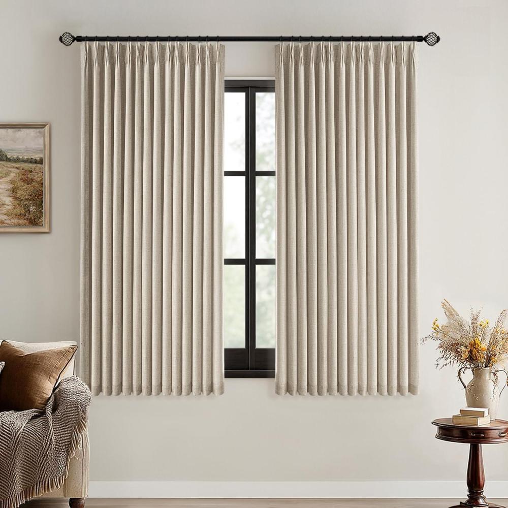 imageMIULEE Natural Pinch Pleated 100 Blackout Linen Curtains 96 Inch Length 2 Panels Set Black Out Memory Trained Pleat Curtains Light Blocking Room Darkening Drapes for Bedroom Living Room WindowSand