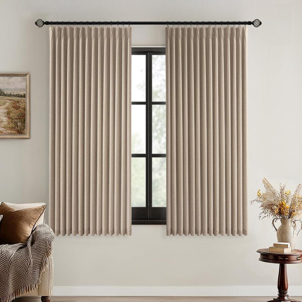 imageMIULEE Natural Pinch Pleated 100 Blackout Linen Curtains 96 Inch Length 2 Panels Set Black Out Memory Trained Pleat Curtains Light Blocking Room Darkening Drapes for Bedroom Living Room WindowCopper Brown